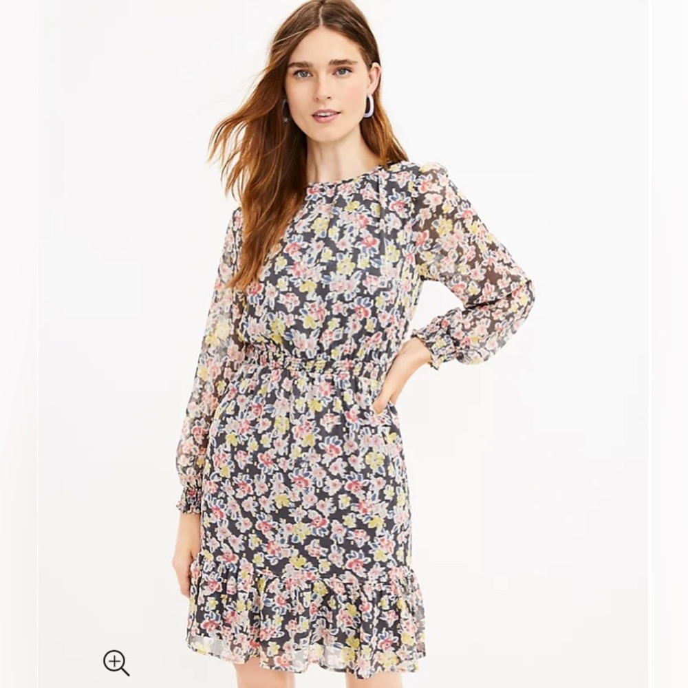 LOFT NWT Shimmer‎ Floral Smocked Flounce Dress